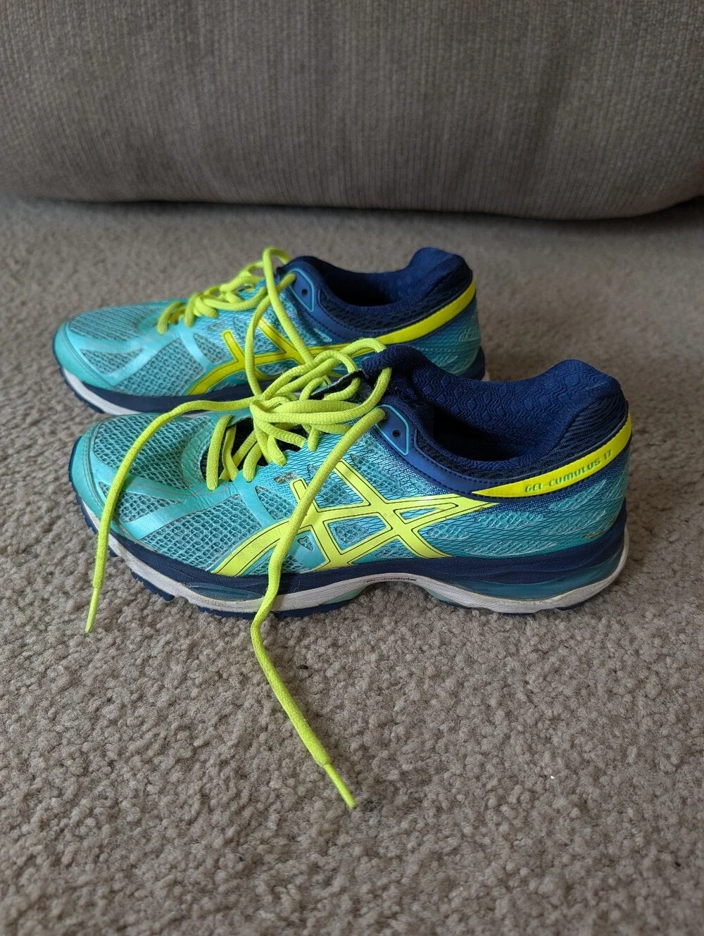 ASICS Women's Aqua and Neon Yellow Running Sneakers